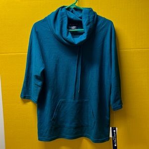 Architects green cow neck sweater with kangaroo pocket and 3/4 sleeve. PLarge